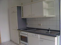 Moderne Einbauk&uuml;che mit Geschirrsp&uuml;ler und Herd mit Ceran-Kochfeld